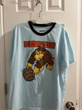 Donkey Kong Light Blue Graphic Tee with Black Collar